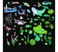 Outus 63 Pegatinas de Pared de Mar de Brillar en Oscuridad Pegatinas Fluorescentes de Tema Oceánica Pegatinas de Criaturas de Mundo Marino Decoración Luminosa de Pared de Animales Submarinos
