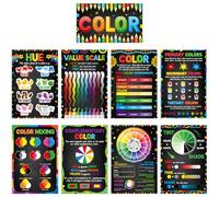 Outus Juego de 9 pósteres de conocimiento de teoría del color, decoración de aula, pósteres de rueda de colores, decoración de tablón de anuncios, decoración de primaria, educación de colores, arte de