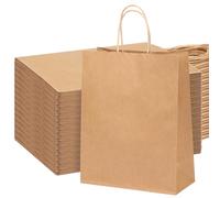OUTUXED 100 bolsas de regalo de 10 x 5 x 13 pulgadas, bolsas grandes de papel kraft con asas a granel, bolsas de compras, bolsas de venta al por menor para pequeñas empresas, bolsas de regalo de