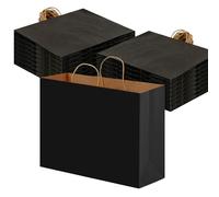OUTUXED 110 bolsas de papel negras de 16 x 6 x 12 pulgadas con asas, bolsas de regalo de papel kraft grandes para pequeñas empresas, mercancías, regalos