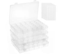 OUTUXED Paquete de 4 cajas organizadoras de cuentas de plástico de 36 rejillas con divisores, caja transparente para aparejos de manualidades, contenedores de almacenamiento con compartimentos para