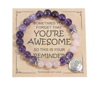 Ouubuuy Pulsera de dama de jade de cebra con cuentas de 8 mm para el tratamiento de rosas de piedra, polvo de cuarzo de piedra, pulsera de cristal de piedra de yoga de joya Chakra (Type-E)