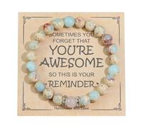 Ouubuuy Pulsera de piedra terapéutica femenina de cuentas de aguamarina de 8 mm, pulsera de piedra preciosa, pulsera de cristal de roca de Chakra yoga, pulsera de pareja/amistad/pareja (Type-A)