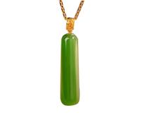 OUUOYSD Collares para Mujer Colgante de Jade S925 Plata Chapado En Oro Natural Hetian Verde Jade Cilindro Collar Largo Colgante for Mujer Yoga Genuino
