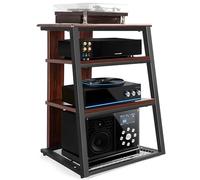 OUUTMEE 4 capas AV Rack HiFi Armario Tocadiscos Estante de hierro + placas de madera antiguas Reproductores Soporte 61 x 53.5 x 78.5 cm, adecuado para salón y estudio