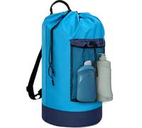 OUUTMEE Bolsa de lavandería grande de 90 l, impermeable, para viajes, plegable, con correas de hombro ajustables, capacidad para lavandería, universidad, azul oscuro+negro