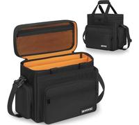 OUUTMEE Bolsa de transporte para discos de vinilo, resistente al agua, para álbumes LP de 7/10/12 pulgadas, con compartimentos extraíbles para viajes y organización del hogar, negro/naranja, S-34*34