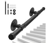 OUUTMEE Pasamanos de 100 cm, hierro forjado negro, calibre: diámetro de 25 mm, adecuado para uso interior y exterior, barandilla para escaleras, con soporte de pared y tapas finales