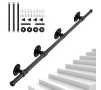 OUUTMEE Pasamanos de 245 cm, hierro forjado negro, calibre: diámetro de 25 mm, adecuado para uso interior y exterior, barandilla para escaleras, con soporte de pared y tapas finales
