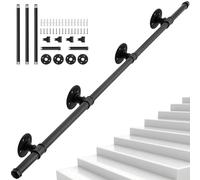 OUUTMEE Pasamanos de 335 cm, hierro forjado negro, calibre: diámetro de 25 mm, adecuado para uso interior y exterior, barandilla para escaleras, con soporte de pared y tapas finales