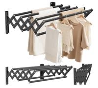OUUTMEE Secadora de pared para la colada, de acero inoxidable, extraíble, alcance telescópico delantero y trasero: 12 ~ 36 cm, con siete varillas, capacidad de carga de 25 kg (negro)