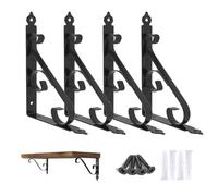 Ouvin Soportes decorativos para estante de pared, paquete de 4 unidades, 25,4 cm, resistentes, soporte de esquina en L, soportes flotantes de metal con tornillos (250 mm/10 pulgadas), color negro