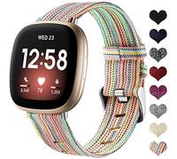 Ouwegaga Tejida Correa Compatible con Fitbit Versa 3/Sense 1/2, Respirable Nylon Tela de Repuesto, Pequeño Vistoso