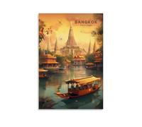 ouweri Póster de viaje vintage de Bangkok Tailandia, arte de pared, impresiones para dormitorio, decoración del hogar, lienzo, cuadros de 30 x 45 cm