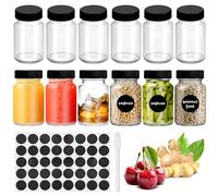 Ouxayapl 12Pcs Botes Cristal Pequeños, 60ml/2oz Ginger Shot Bottle Reutilizables con Tapa Hermética, Etiquetas, Mini Botellas de Cristal para Jugo, Jugo de Jengibre, Whiskey y Especias