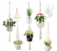 Ouxayapl Juego de 5 colgantes de macramé para interior, cuerda de algodón bohemia, colgante con gancho, maceta colgante para interiores, jardines, techos, ventanas