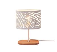 OuXean Lámpara de noche pequeña, lámpara de escritorio E14 con base de madera y pantalla de metal para dormitorio, habitación infantil, bar, blanco (sin bombillas)