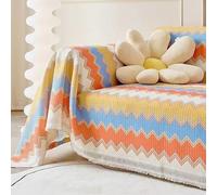 ouxei 2024 New Waffle Couch Cover Boho Sofa Cover For 2 3 4 Cushion Couch Non-Slip Washable Sectional Couch Cover For All Seasons Furniture Protector Sofa Slipcover with Tassel,(BLUK,180 * 380CM)