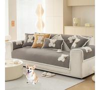ouxei Funda De Sofá De Terciopelo con Bonito Diseño De Oso, Suave, Cálida Y Antiarañazos para 2-4 Plazas.(Grey,110 * 160cm/43 * 63in)