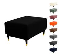 ouxei Fundas Elásticas A Cuadros para Otomanas: Fundas Cuadradas O Rectangulares Lavables para Guardar Objetos.(Black,Aqua M)