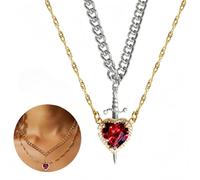 OuXing Collar de corazón y espada para parejas, juego de collar con texto en inglés "You are in My Heart", cristal en forma de corazón y palabra S, encaje de cuello a juego, collar de He-art Sw-ord