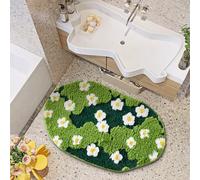 Ouyattle Alfombra de baño de microfibra con diseño floral verde de 40,6 cm de ancho x 61 cm de largo, antideslizante, lavable, moderna, elegante, bohemia, estética, moderna, peluda, absorbente, para