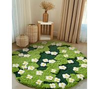 Ouyattle Alfombra de baño grande con diseño floral verde de 3 pies, antideslizante, lavable, moderna, elegante, bohemia, estética, moderna, divertida, de microfibra, peluda, para dormitorio, cuarto de