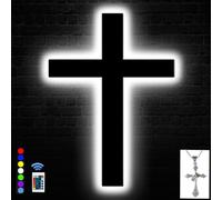 OUYENL Cruz para decoración de pared, letrero de neón iluminado con collar de cruz, Jesús, cristiano, católico, regalo de crucifijo, decoración LED, 16 colores cambiantes, luces nocturnas remotas,