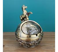 OUYNIEI Cenicero del zodiaco - Personalidad creativa moderna decoración de oficina y hogar sala de estar con cubierta - Diseño anticaída y ceniza anticaídas (bronce [caballo])