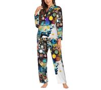 Ouyniei Conjunto de pijama de manga larga con botones para mujer, diseño de cerebro artificial, 2 piezas, tallas S-XXL, Negro, XL