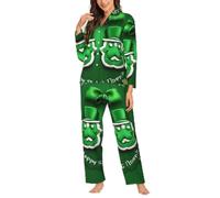 Ouyniei Happy St. Patrick's Day - Conjunto de pijama de manga larga con botones para mujer, ropa de dormir de 2 piezas, tallas S-XXL, Negro, S