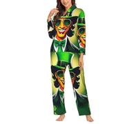 Ouyniei Happy St Patrick'S Day - Conjunto de pijama de manga larga con botones para mujer, ropa de dormir de 2 piezas, tallas S-XXL, Negro, XL