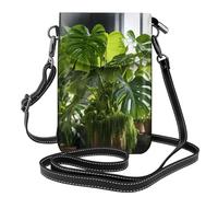 Ouyniei Monstera Deliciosa Banana Palm Print Small Cellphone Crossbody Bags Phone Purse Change Wallet Multiple Pockets Handbag