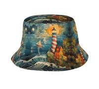 Ouyniei The Seaside Lighthouse - Sombreros de pescador unisex plegables para viajes, playa, senderismo, fiesta de hip hop, color negro