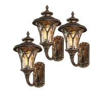 OUYUE Aplique Pared Exterior Moderno Lámpara De Pared Para Exteriores 17,3", Aplique Retro Impermeable, Luz Aluminio, Farol Vidrio Para Para Jardín Villa Lampara Para Terraza Jardin(Bronze,3 Pack)