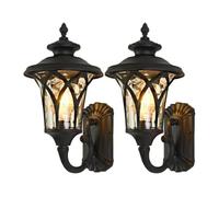 OUYUE Aplique Pared Exterior Moderno Lámpara De Pared Para Exteriores 17,3", Aplique Retro Impermeable, Luz Aluminio, Farol Vidrio Para Para Jardín Villa Lampara Para Terraza Jardin(Black,2 Pack)