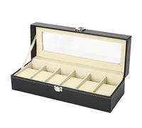 OUYUE Organizador Caja para Relojes Caja De Almacenamiento Reloj Cuero PU Negro con Almohada Suave Joyero para Hombres Y Mujeres Forro Suave(6 Slots)