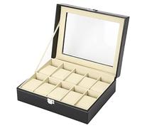 OUYUE Organizador Caja para Relojes Caja De Almacenamiento Reloj Cuero PU Negro con Almohada Suave Joyero para Hombres Y Mujeres Forro Suave(10 Slots)