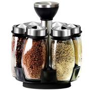 OUYUE Salero Y Azucarero Cocina Juego De 7 Botellas Especias, Tarro Vidrio Para Condimentos, Caja Rotativa, Tarros Para Sal Para Cocina Caja De Almacenamiento