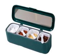 OUYUE Salero Y Azucarero Cocina Juego de combinación caja condimentos Tarro condimento cocina Plástico Ligero Lujo Un almacenamiento cuatro compartimentos Caja De Almacenamiento(Black)