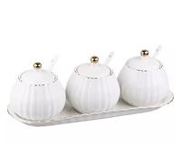 OUYUE Salero Y Azucarero Cocina Juego De Tarros Especias Cerámica Con Tapa, Cuchara Y Bandeja, Para Condimentos, Caja Para Almacenamiento En El Hogar, Para Sal, Cocina Caja De Almacenamiento(White)