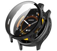 OUZAN Funda protectora compatible con Garmin Venu 3S, carcasa rígida de policarbonato de cuerpo completo y protector de pantalla de vidrio templado HD (negro)