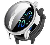 OUZAN Funda protectora compatible con Garmin Vivoactive 6, carcasa rígida de policarbonato de cuerpo completo y protector de pantalla de vidrio templado HD (plateado)