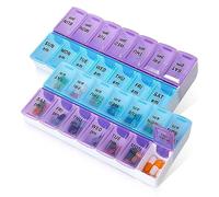 Ouzorp Pastillero organizador con 14 compartimentos, 7 ranuras diarias AM PM, 2 veces al día, dosis semanal, soporte para medicamentos, ideal/medicamentos, vitaminas, medicamentos, píldoras.