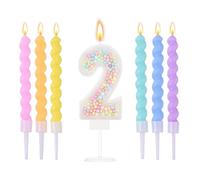 Ovaletta Macaron Velas de Cumpleaños Números 2 - Velas Coloridas para Tarta, Cumpleaños (6 piezas)