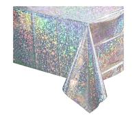 Ovanda 137 x 274 cm plata brillante camino de mesa brillante, camino de mesa de fiesta, arco iris plateado, camino de mesa de discoteca, decoración de fiesta de cumpleaños, decoración de discoteca