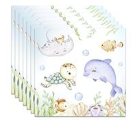 Ovanda 20 servilletas de mar (33 x 33 cm), animales marinos, servilletas de cumpleaños, diseño de animales marinos, para fiestas de cumpleaños infantiles, decoración de mesa marítima