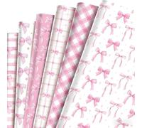 Ovanda 6 unidades de papel de regalo con lazo rosa, papel de regalo de cumpleaños con un bonito lazo, dulce papel de regalo para San Valentín, día de la madre, boda, cumpleaños de niña o Navidad