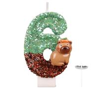 Ovanda Capybara Vela de cumpleaños 6, 3D en forma de capibara, vela verde para 6 cumpleaños para niños y niñas, decoración para tartas de capibara, vela 6 para boda, cumpleaños, aniversario