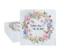 Ovanda Servilletas con diseño de texto en alemán "Schön Dass Du Da Bist 20 Stück,Servietten Blumen 33x33cm,Papierservietten mit Blumenkranz Libel,Schön Dass Du Da Bist Servietten für Hochzeit